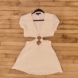 White Milkmaid Dress with Cut Outs - Blue Blush